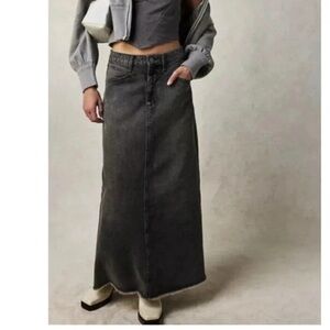 NWT Free People Come As You Are Denim Maxi Skirt Jean Mid Rise Washed Black Gray